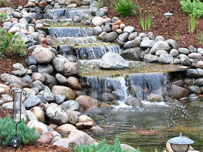 Custom landscaping water features including ponds, waterfalls, fountains and more aquatic and water environments from ZNT.